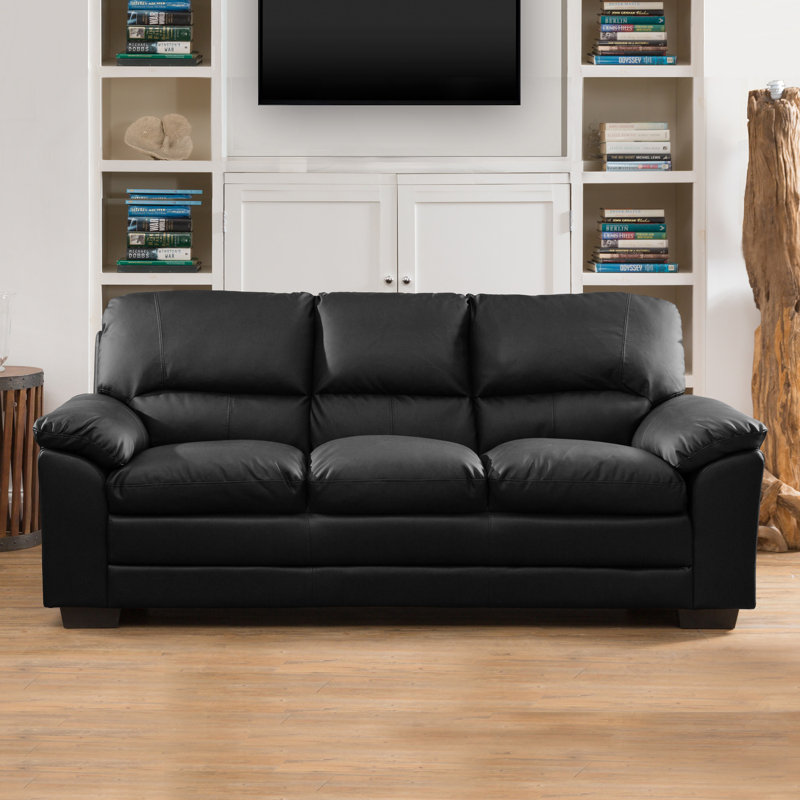 Robidoux 3 Seater Faux Leather Sofa, Black