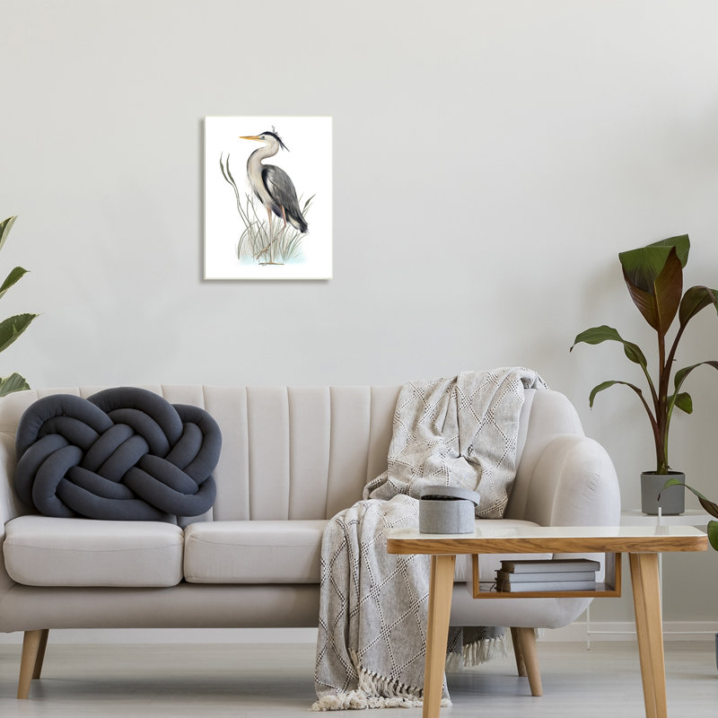 Oiseau paisible héron debout au milieu d'une herbe sauvage, art mural sur bois par Studio Q, H 19 po x l 13 po x P 0,5 po