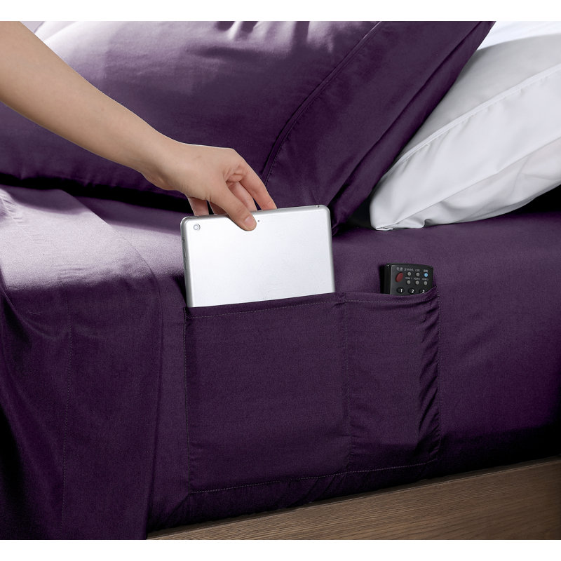 Eggplant Full/Double Polyester Microfiber Sheet Set with Smart Pockets