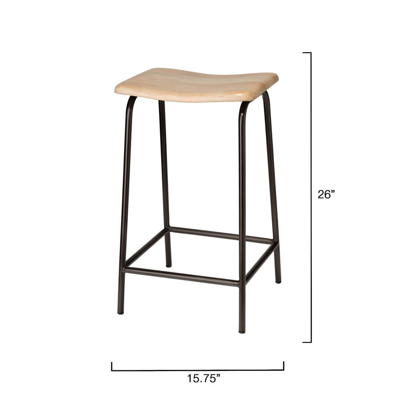 Bend Iron Counter Stool, Bleached Mango Wood