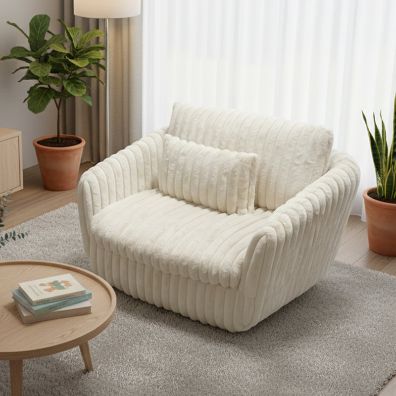 Fauteuil pivotant moelleux de 43,3 po de couleur crème - Siège confortable pour le salon, la chambre à coucher et les coins de lecture