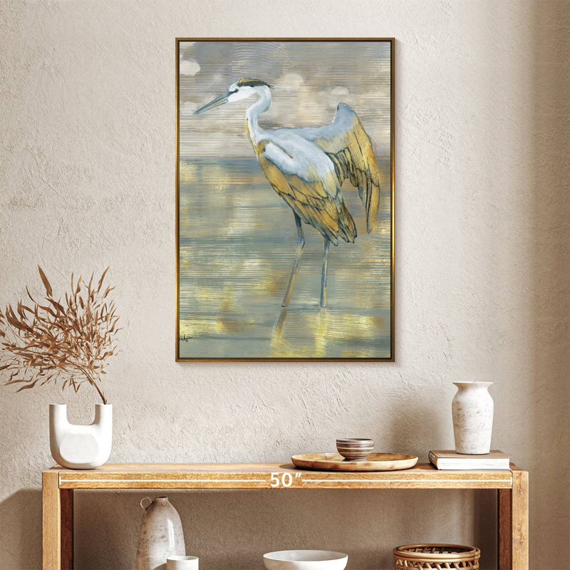 Héron bleu doré, Floating Frame Gold, 25" x 37"