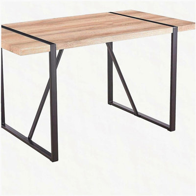 Industrial Rectangular Wood Dining Table For 4-6 Person, With 1.5" Thick Engineered Wood color Tabletop and Black Metal Legs