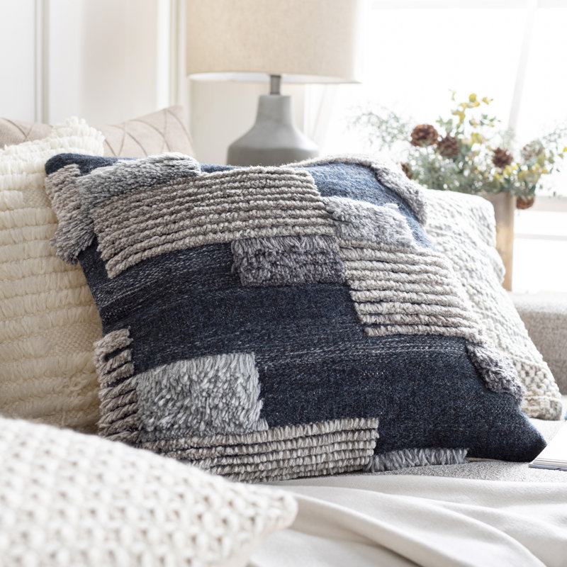 Baracoa Hand Knotted Dark Blue and Light Beige Pillow