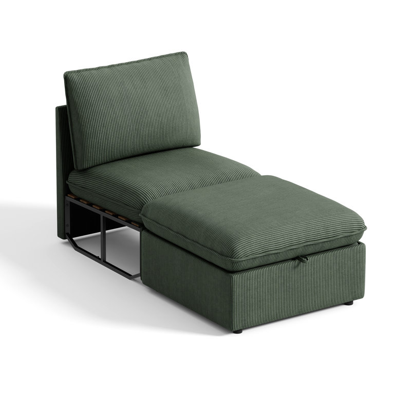 Ensemble de sièges modulaires modernes à siège simple avec repose-pieds, canapé en velours côtelé et repose-pieds pour canapé modulaire, vert