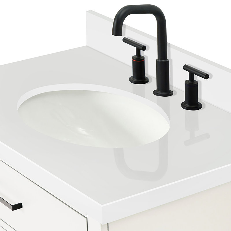 Thornaby 30'' Solid Wood Single Bathroom Vanity with 1.5'' Quartz Top, White  / Matte Black, Oval