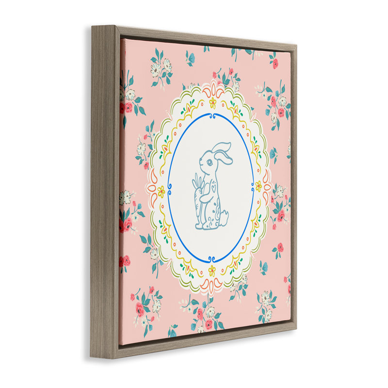Cadre flottant Whimsical Spring Bunny, design par Angela Steahling, H 25 po x l 25 po, Cadre flottant orme Montalcino
