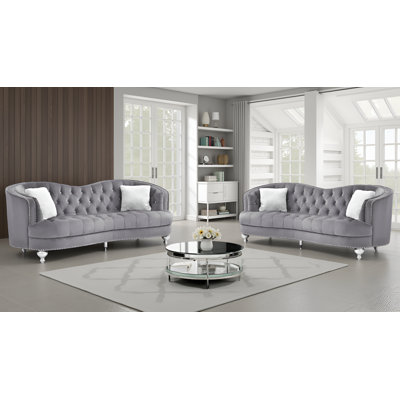 Mongeon Gray Velvet Sofa Set Of 2