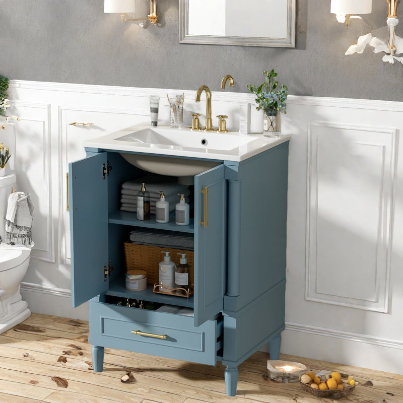 Meuble-lavabo avec rangement (doit inclure le meuble-lavabo et le lavabo), salle de bain moderne en bois MDF de 24 po