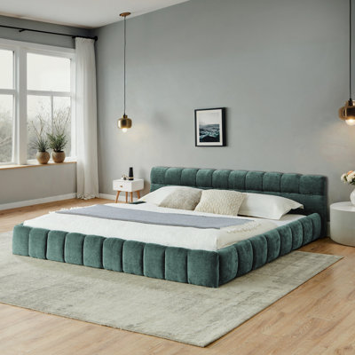 Chenille Fabric Upholstered Bed Frame with Headboard,No Box Spring Needed