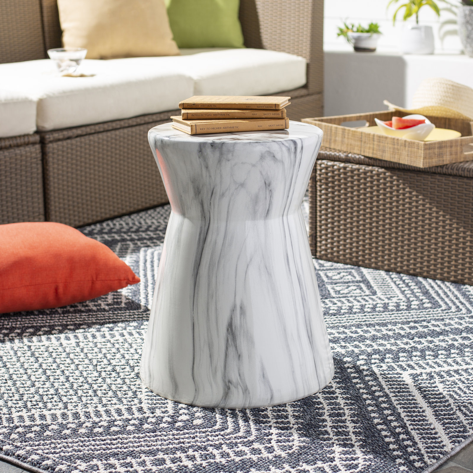 Ceramic Accent Stool, Gray/White