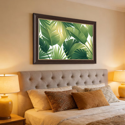 Art mural antique sur toile encadré doré pour le salon, la chambre à coucher, le bureau ou le vestibule - Décoration murale décorative avec feuilles tropicales