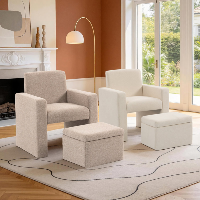 Chaise d'appoint rembourrée avec repose-pieds avec rangement, Blanc