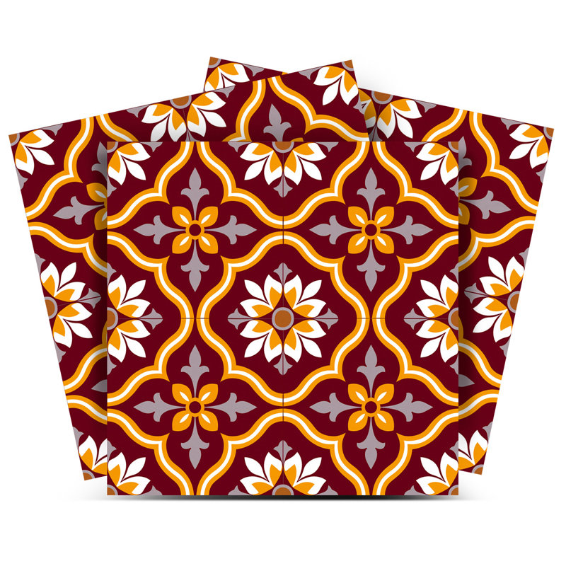 Carreau de mosaïque autocollant en vinyle à motif floral arabe marocain de 20 x 20 cm