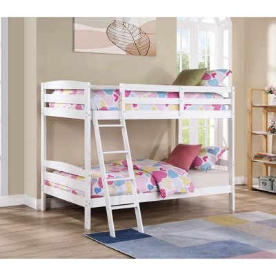 Lit superposé blanc transitionnel en bois massif avec conception à lattes angulaires et 2 tiroirs sous le lit pour la disposition des meubles de chambre à coucher, simple au-dessus du lit, finition, style, bois, écrous ovales assemblés