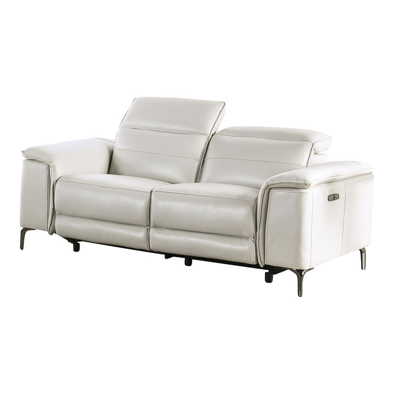 Chelita 72" Vegan Leather Reclining Loveseat, White Faux Leather