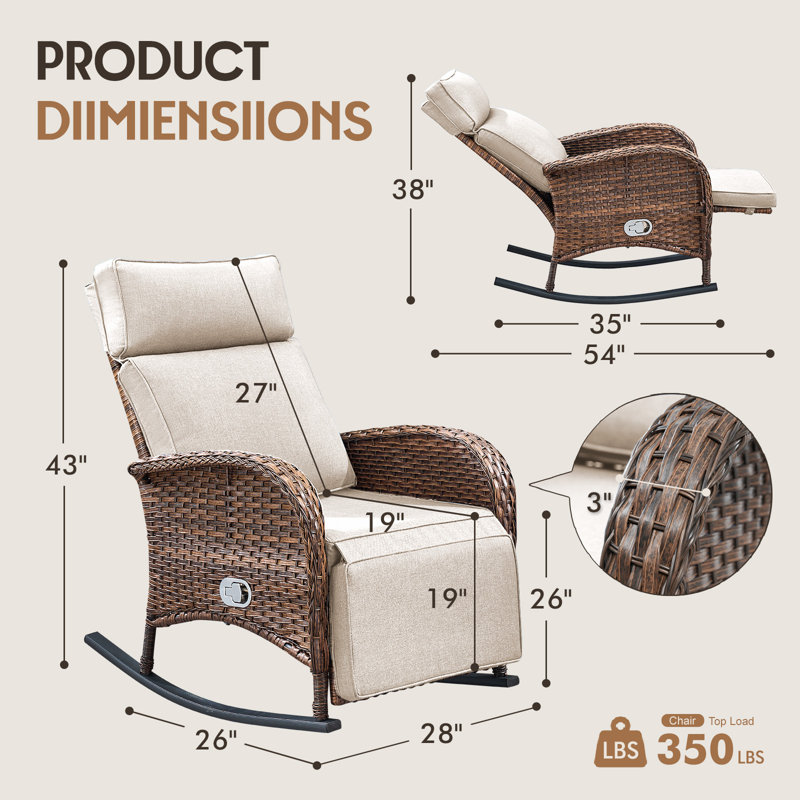 Chaise berçante inclinable avec dossier et repose-pieds Arcturus, Beige, 2