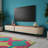 Leather TV Stands With 3 Drawers Storage, Soild Wood Entertainment Center With Mirrored Stainless Steel Legs-105212481