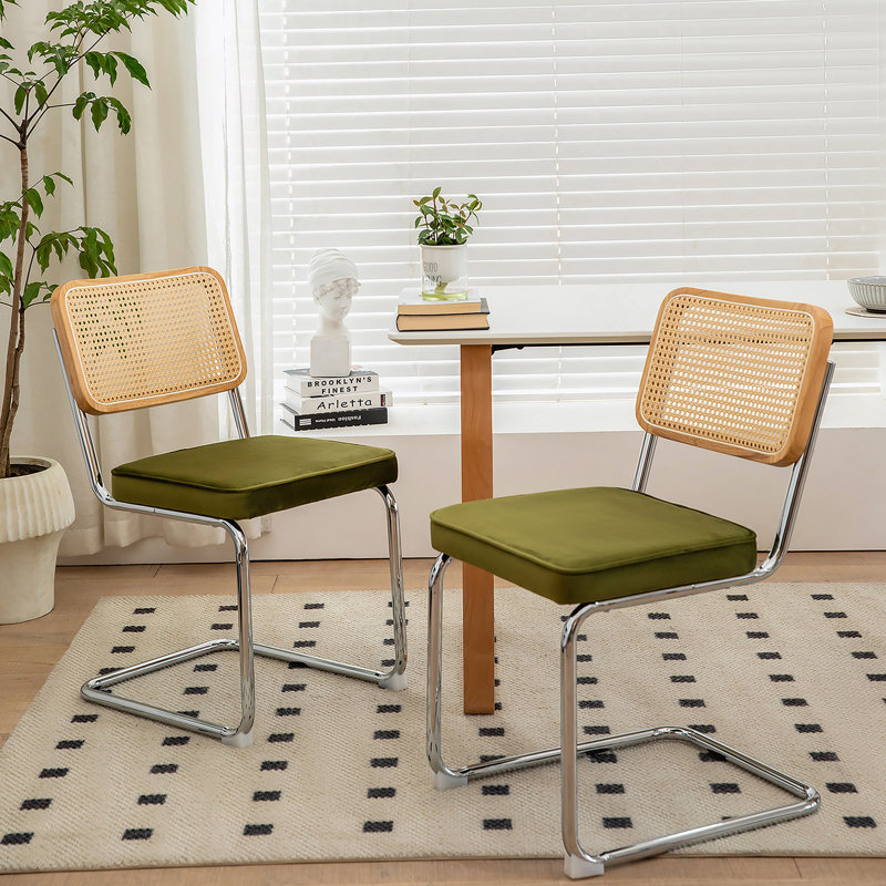 Ensemble de 2 chaises de salle à manger en rotin, Vert olive, Argent