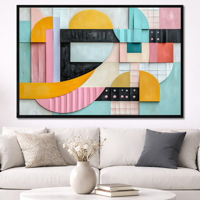 Blocs pastel ensoleillés - Tableau encadré géométrique rose