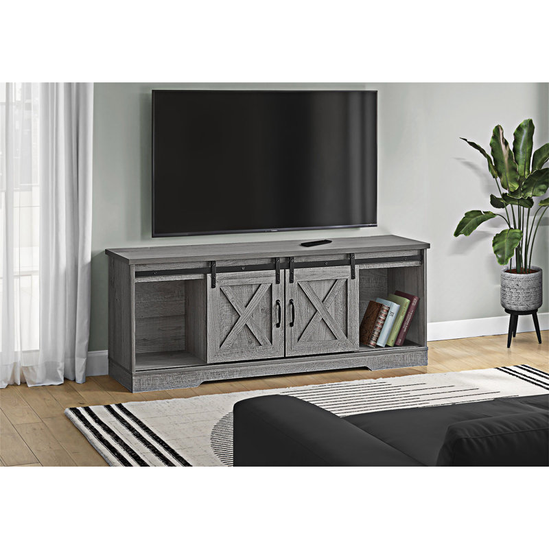 Meuble télé avec espace de rangement multimédia, Gris