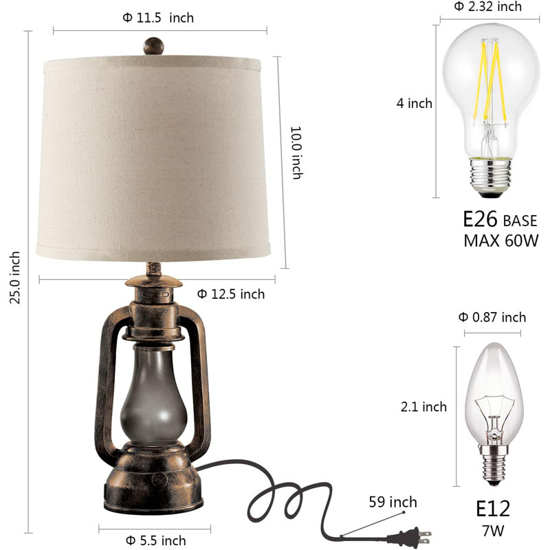 Arshawn Metal USB Table Lamp, Bronze, 25" H x 12.5" W x 12.5" D