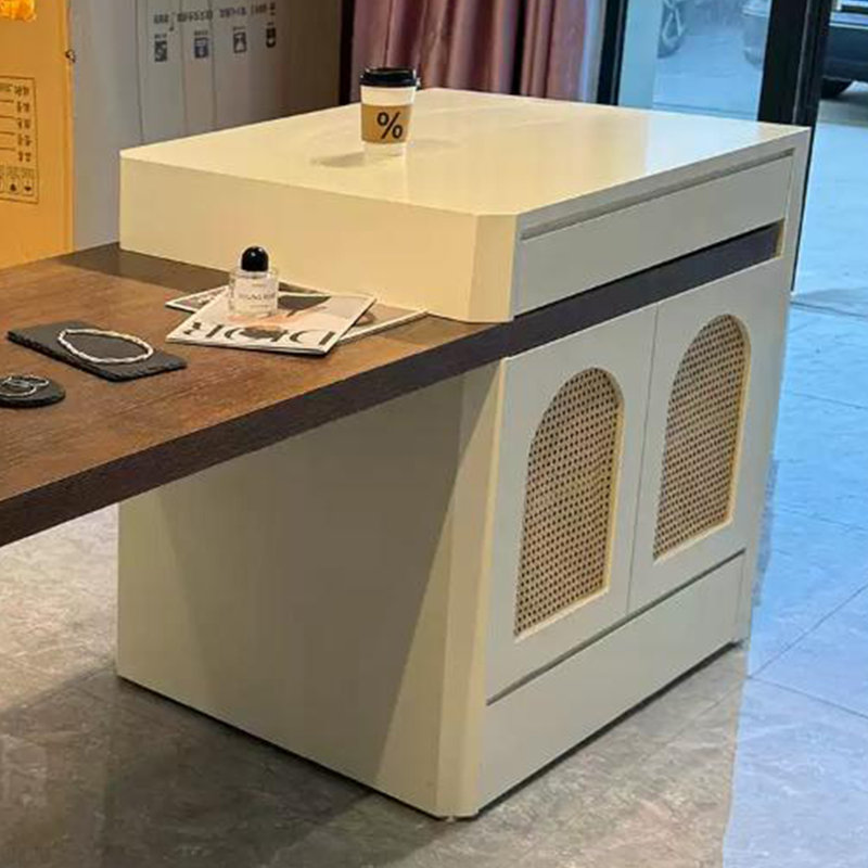 Retractable center island table, 35.43" H x 86.61" W x 23.62" D