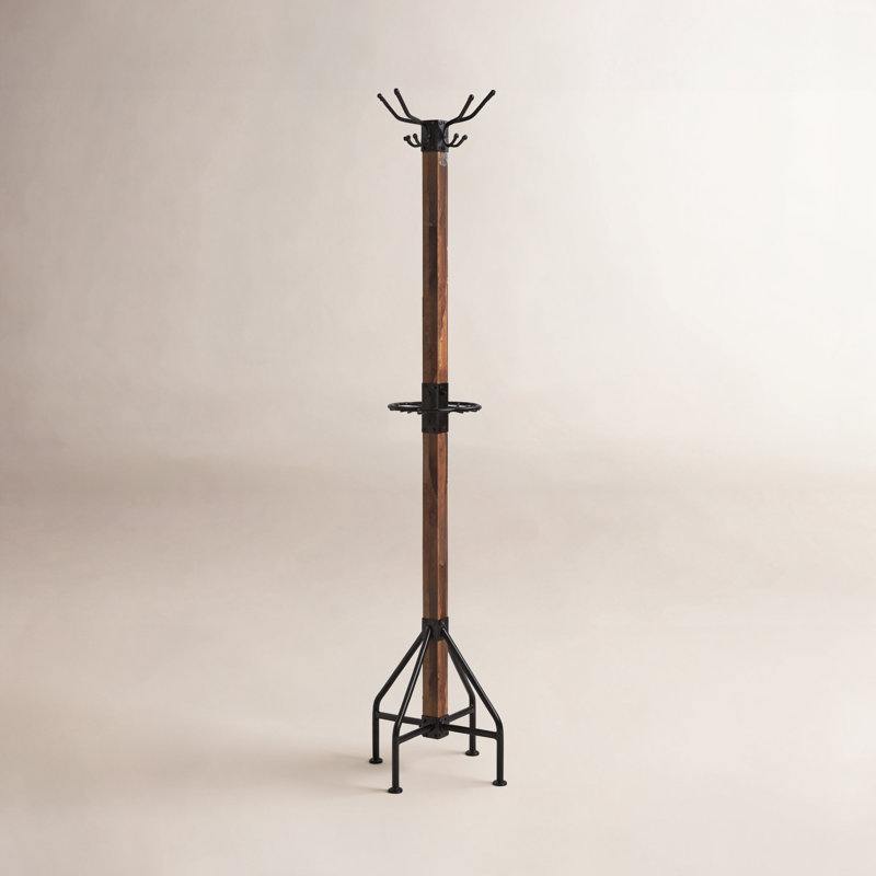 Donan 8 - Hooks Freestanding Coat Rack, Walnut Brown/Black