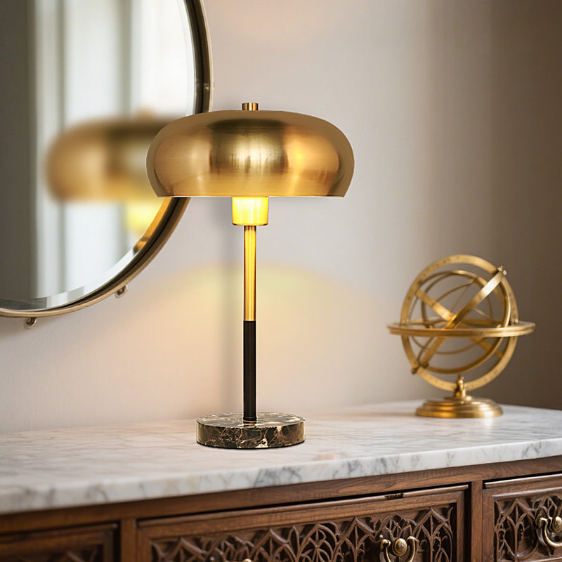16‘’ H Metal Lampshade With Marble Base Table Lamp (Including Bulb)