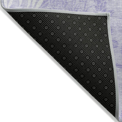 9' X 12' Lilac Purple And Ivory Floral Washable Indoor Outdoor Area Rug