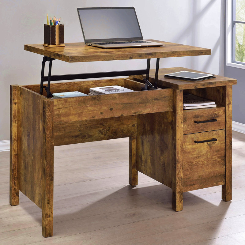 Bureau rustique à dessus relevable en muscade