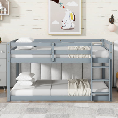 Solid Wood Twin over Twin Loft Bed with Ladder – Low Height, Durable Slats & Underbed Storage,Grey