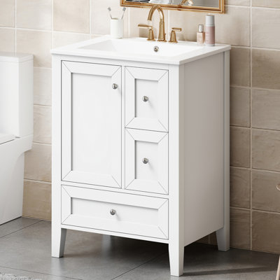 Meuble-lavabo moderne autoportant 24 po avec comptoir en céramique 24 po