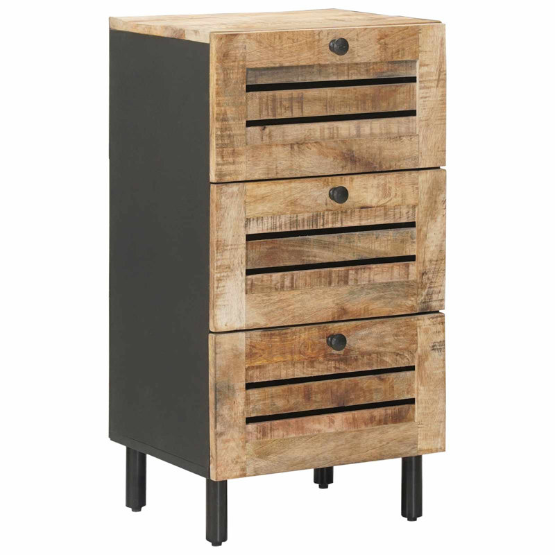  Storage Cabinets with Drawer Natural Solid Mango Wood Media Living Room