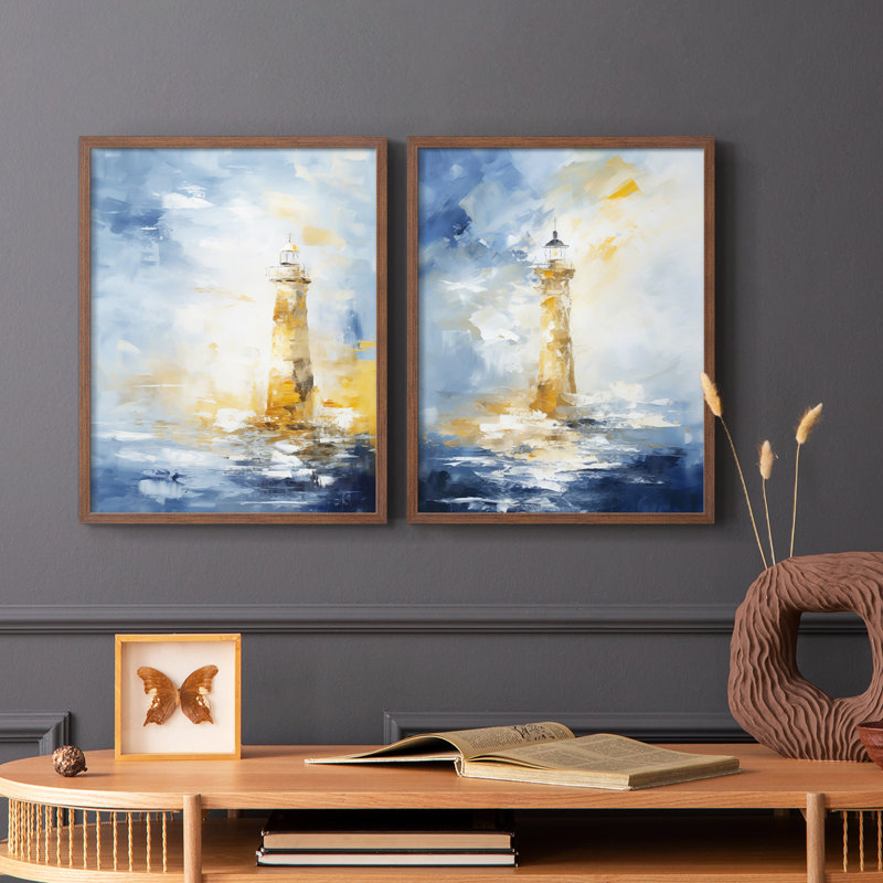 Série NAUTICAL - Impression encadrée de qualité supérieure - prêt à accrocher - aucun clou requis, Noyer, H 15 po x l 24 po