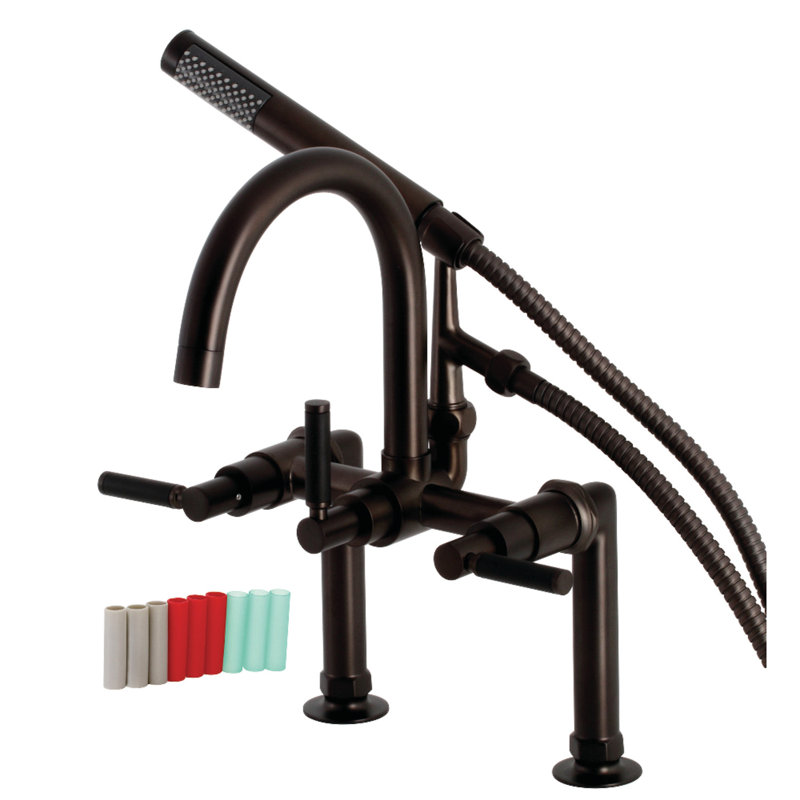 Kingston Brass Kaiser Three-Handle 2-Hole Deck Mount Clawfoot Tub Faucet with Hand Shower, Polished Chrome
