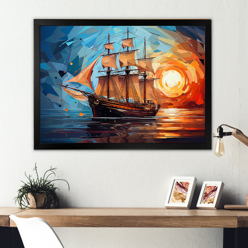 Voilier traversant le temps II sur toile, 24" H x 32" W, Black Picture Framed