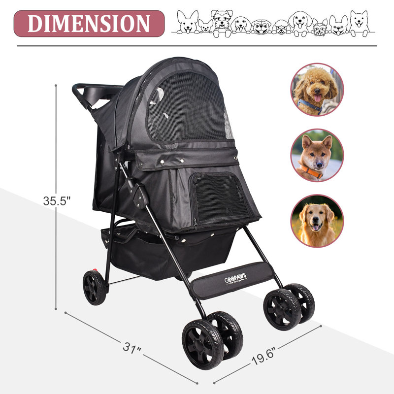 Poussette pour chien à 4 roues Jespet, 36 po, noir, Black