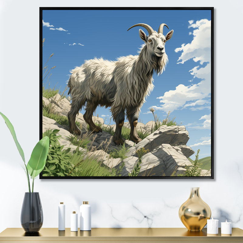 Portrait d'une chèvre de montagne - Art mural animal de chèvre, Black Picture Framed, 16" H x 16" W