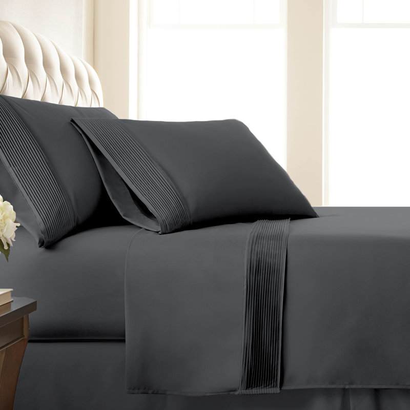 Southshore Fine Linens Vilano Extra Deep Pocket Pleated Sheet Set, Double-Brushed Microfiber 21-Inch Deep Pocket Sheets with Pleated Hem, 2 Pillowcases, Queen, Slate Blue