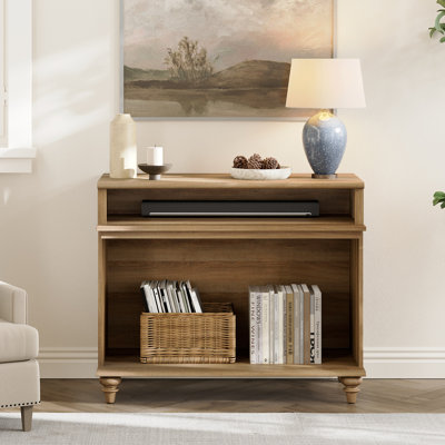 37" Large End Table ,Tall Side Table With 2 Storages For Living Room, Farmhouse TV Stand With Storage Shelf
