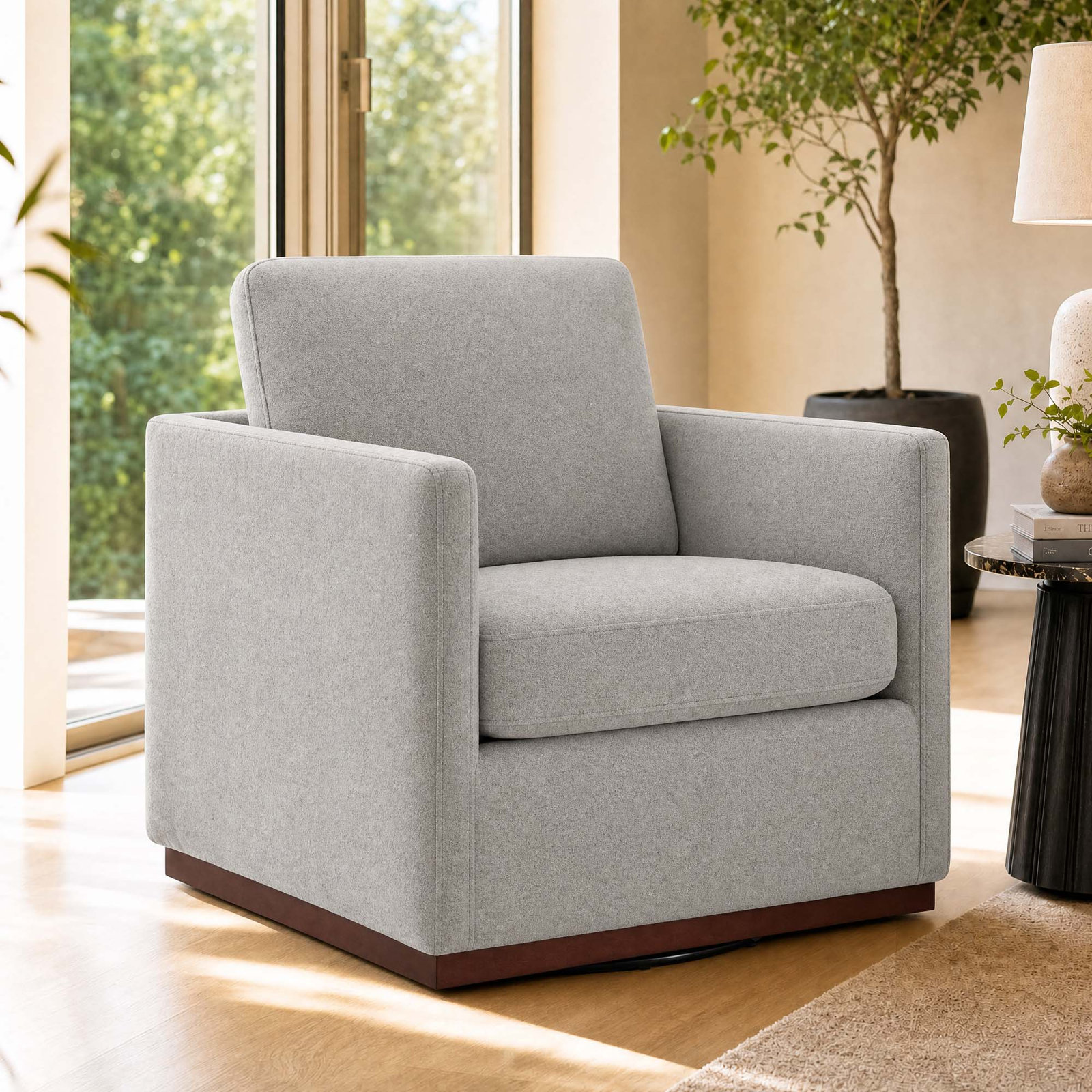 Bobbi Upholstered Swivel Armchair, Elite Dove Performance