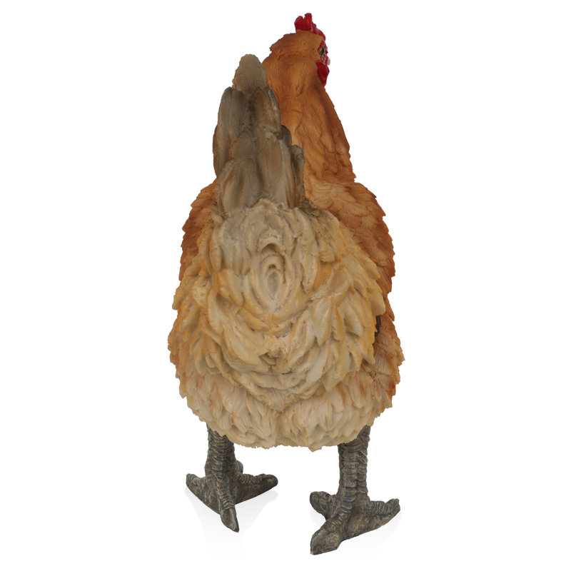 Rustic Orange and Red Polyresin Standing Hen Statue, 14" Height