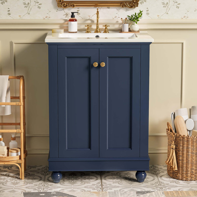 Meuble-lavabo moderne avec rangement à fermeture en douceur et tablette réglable, Bleu