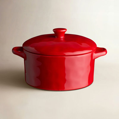 Berry Red Set of 2 Round Mini Baker Set of 2 – Lidded French Bistro Stoneware Dishes 6.5in 16oz in Cherry Red – Holiday Clafoutis, Pot de Crème & Individual Tarte Tatin Dessert Baker
