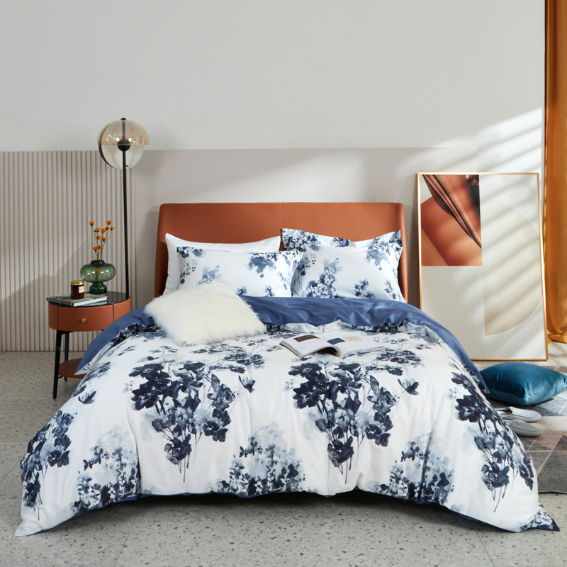 Ensemble de housse de couette 100% coton Lunaria, bleu marine, doux, aéré et parfait pour les chambres à coucher