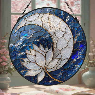  Panneaux de vitrail céleste blanc en forme de croissant de lune avec décorations de fenêtre