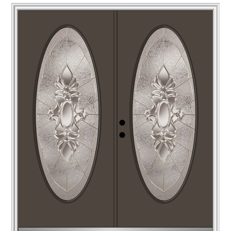 Fiberglass Smooth Heirlooms Painted Inswing Exterior Double Door, Brown, 81.75"H x 64"W x 66"D, Right Hand/Inswing