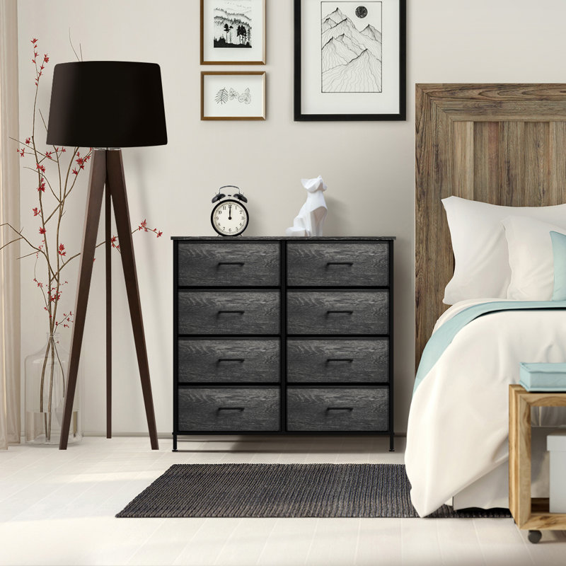 Sorbus Dresser with 8 Drawers with Steel Frame, Wood Top, and Fabric Bins in Rustic, Black