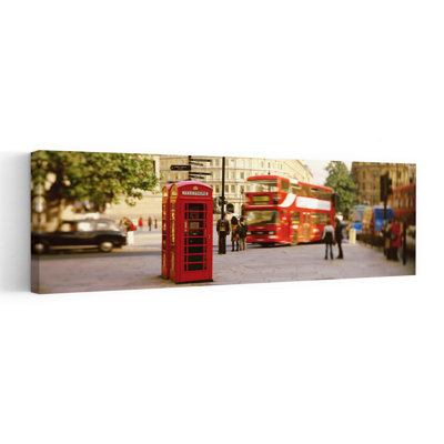 Phone Box Trafalgar Square Afternoon London England United Kingdom 1 Piece Wrapped Canvas Panoramic Wall Art